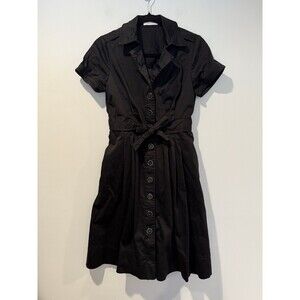 Calvin Klein Dress Women XS Black Button Down Tie Career Workwear Quiet Luxury